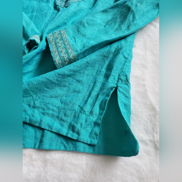 Craig Taylor Women's Embroidered Tunic Top turquoise Blue S Linen Trixie - Picture 9 of 16